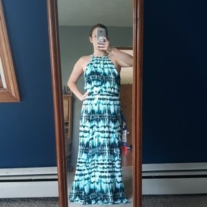 Navy,green,turquoise full length sun dress